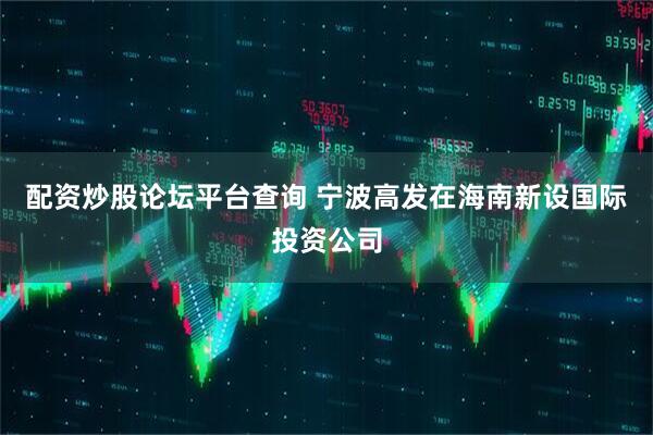 配资炒股论坛平台查询 宁波高发在海南新设国际投资公司
